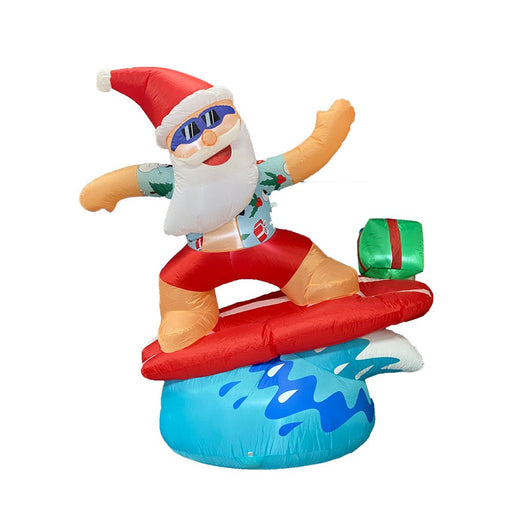 1.8m Inflatable Surfing Santa with LED Lights for Christmas Beach Decor - Amazingooh Wholesale