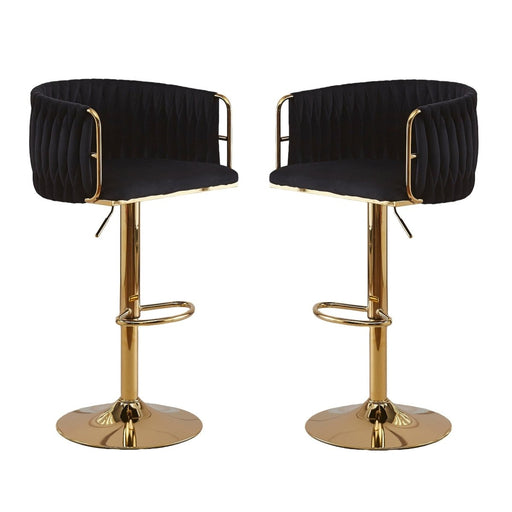 2x Height Adjustable Black Swivel Bar Stool Velvet Golden Round Base Barstools Chairs - Amazingooh Wholesale