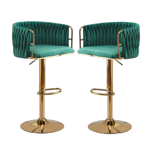 2x Height Adjustable Green Swivel Bar Stool Velvet Golden Round Base Barstools Chairs - Amazingooh Wholesale