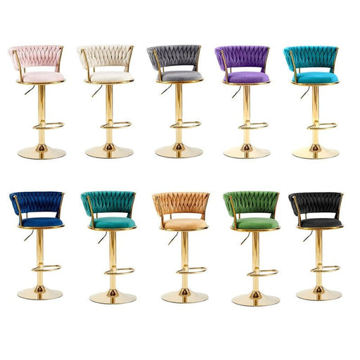 2x Height Adjustable Swivel Bar Stool Velvet Golden Base Barstools Chairs Padded Seat - Amazingooh Wholesale