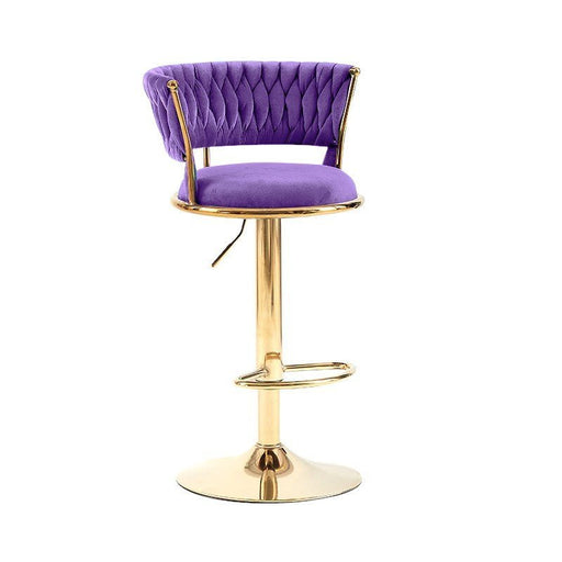 2x Height Adjustable Swivel Bar Stool Velvet Golden Base Barstools Chairs Padded Seat Violet - Amazingooh Wholesale