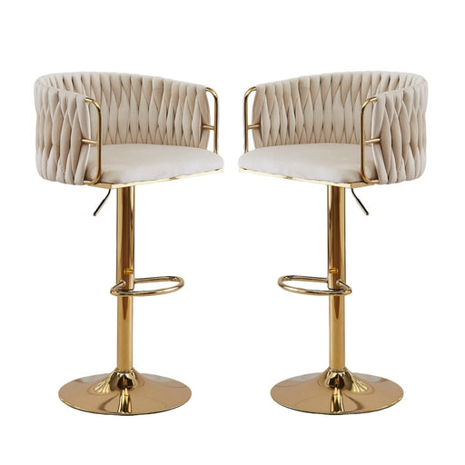 2x Height Adjustable White Swivel Bar Stool Velvet Golden Round Base Barstools Chairs - Amazingooh Wholesale