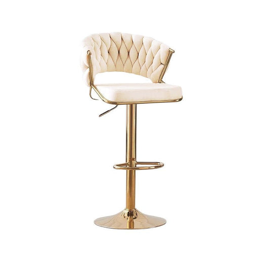 2x Height Beige Velvet Padded Golden Round Base Barstools Chairs - Amazingooh Wholesale