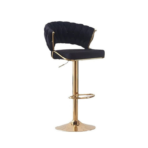 2x Height Black Velvet Padded Golden Round Base Barstools Chairs - Amazingooh Wholesale