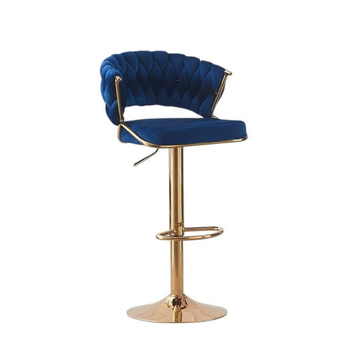 2x Height Blue Velvet Padded Golden Round Base Barstools Chairs - Amazingooh Wholesale