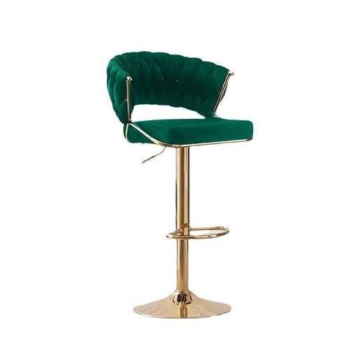 2x Height Green Velvet Padded Golden Round Base Barstools Chairs - Amazingooh Wholesale