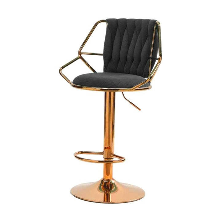 2x Height Velvet Padded Golden Round Base Barstools Chairs with Backrest and Footrest - BLACK - Amazingooh Wholesale