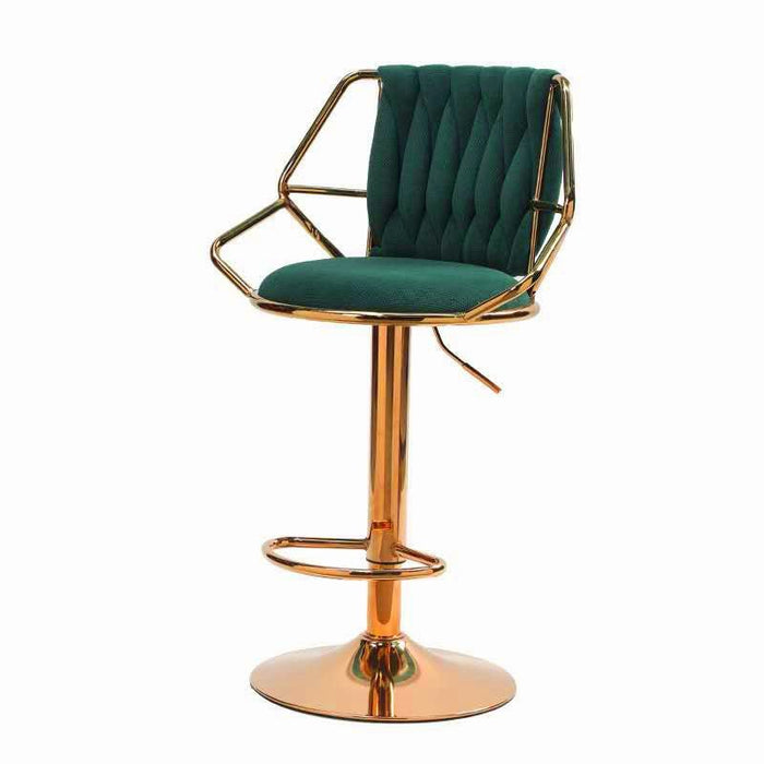 2x Height Velvet Padded Golden Round Base Barstools Chairs with Backrest and Footrest - GREEN - Amazingooh Wholesale