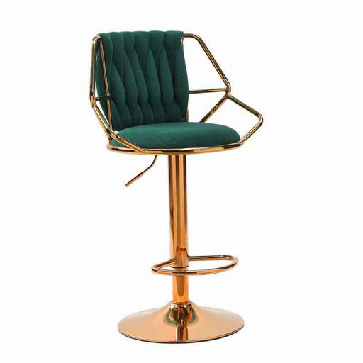 2x Height Velvet Padded Golden Round Base Barstools Chairs with Backrest and Footrest - GREEN - Amazingooh Wholesale