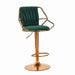 2x Height Velvet Padded Golden Round Base Barstools Chairs with Backrest and Footrest - GREEN - Amazingooh Wholesale