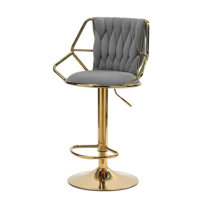 2x Height Velvet Padded Golden Round Base Barstools Chairs with Backrest and Footrest - GREY - Amazingooh Wholesale