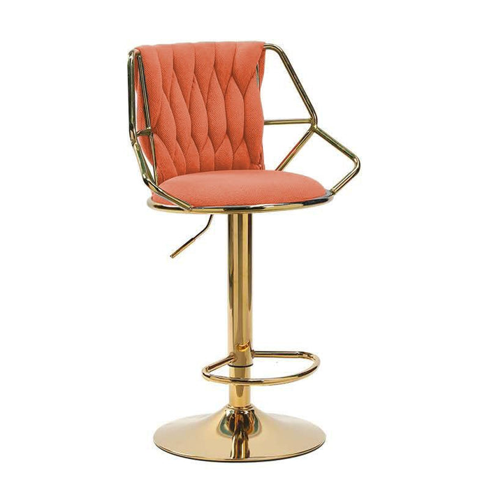 2x Height Velvet Padded Golden Round Base Barstools Chairs with Backrest and Footrest - ORANGE - Amazingooh Wholesale