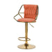 2x Height Velvet Padded Golden Round Base Barstools Chairs with Backrest and Footrest - ORANGE - Amazingooh Wholesale