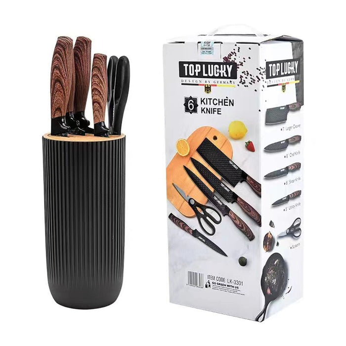 6-Piece Kitchen Knife Set Non-Stick Stainless Steel Blades with Universal Knife Block - Amazingooh Wholesale