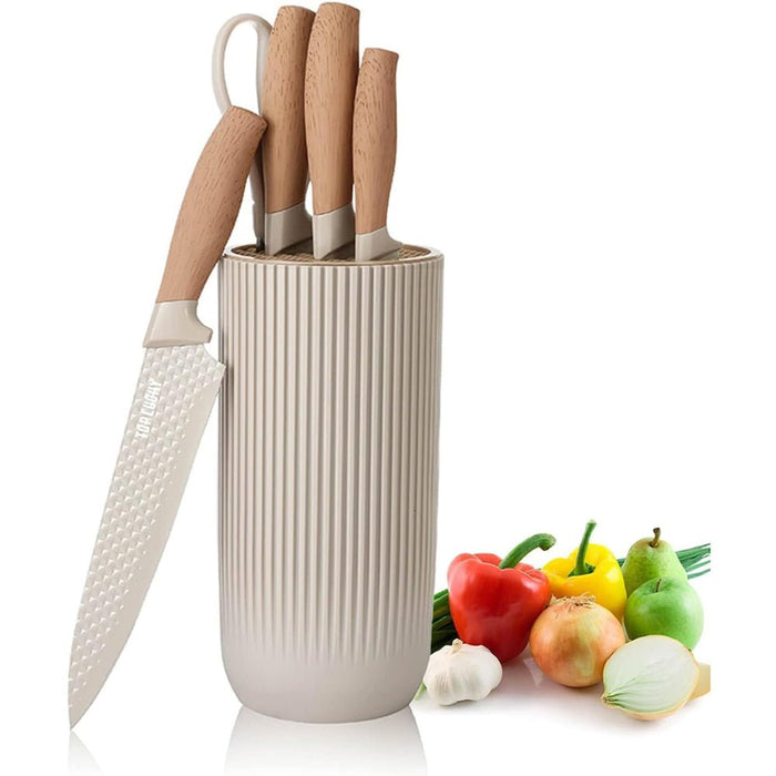 6-Piece Kitchen Knife Set Non-Stick Stainless Steel Blades with Universal Knife Block - Amazingooh Wholesale