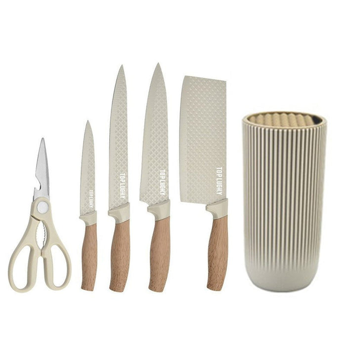 6-Piece Kitchen Knife Set Non-Stick Stainless Steel Blades with Universal Knife Block - Amazingooh Wholesale