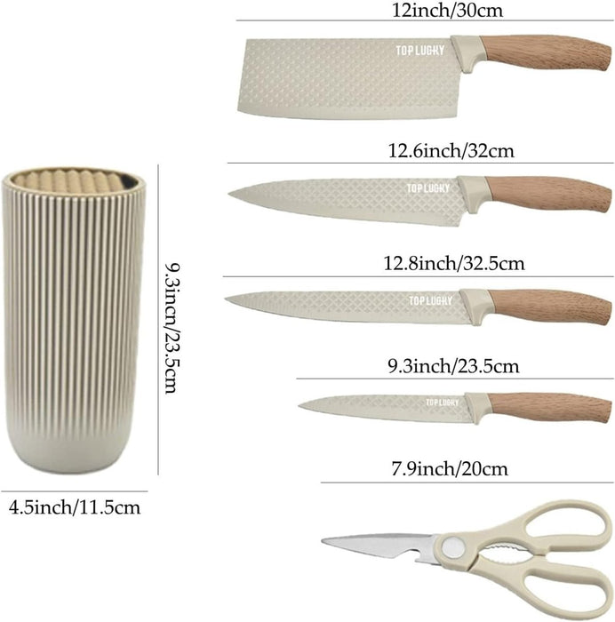 6-Piece Kitchen Knife Set Non-Stick Stainless Steel Blades with Universal Knife Block - Amazingooh Wholesale