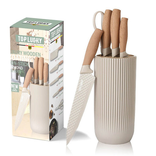 6-Piece Kitchen Knife Set Non-Stick Stainless Steel Blades with Universal Knife Block - Amazingooh Wholesale