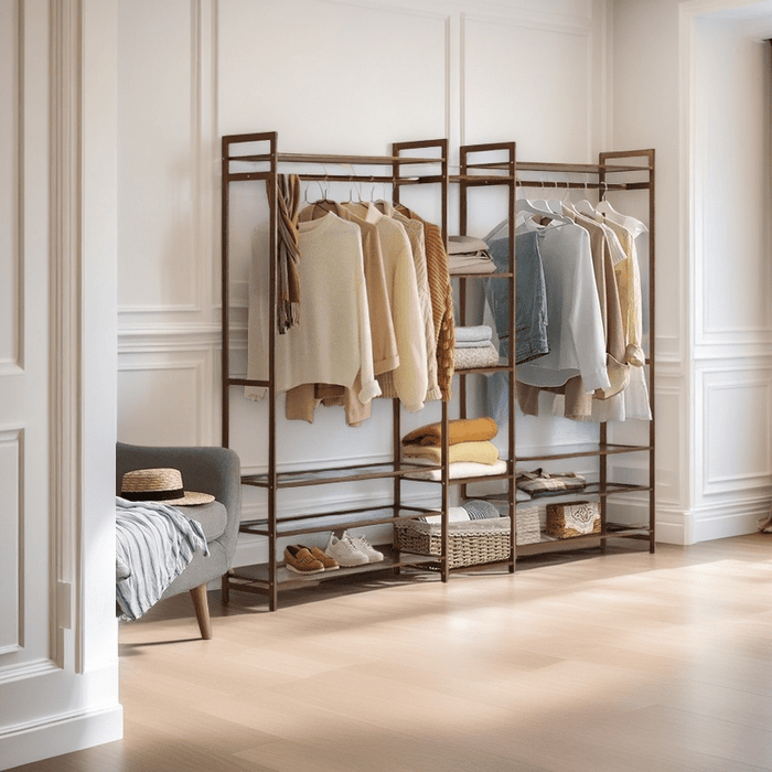 Bamboo Clothes Rack Garment Closet Storage Organizer Hanging Rail Shelf Dress room - Amazingooh Wholesale