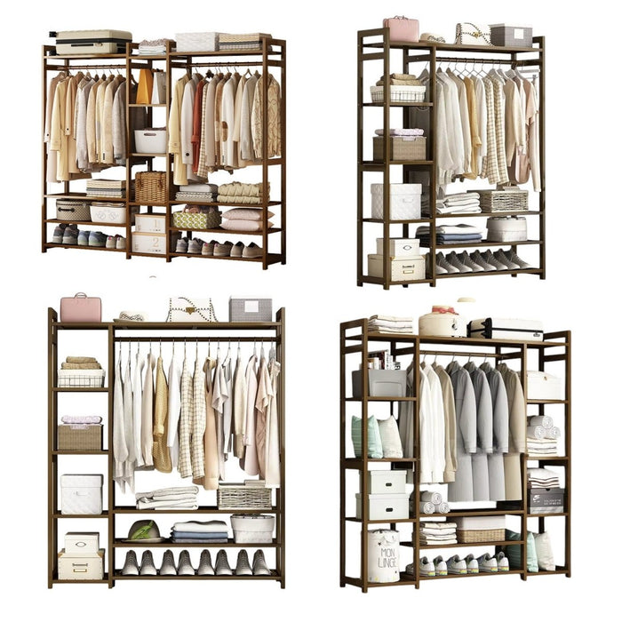 Bamboo Clothes Rack Garment Closet Storage Organizer Hanging Rail Shelf Dress room - Amazingooh Wholesale