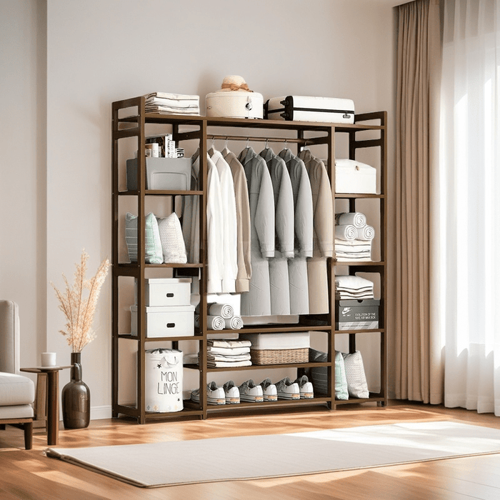 Bamboo Clothes Rack Garment Closet Storage Organizer Hanging Rail Shelf Dress room - Amazingooh Wholesale