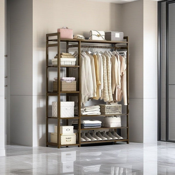 Bamboo Clothes Rack Garment Closet Storage Organizer Hanging Rail Shelf Dress room - Amazingooh Wholesale