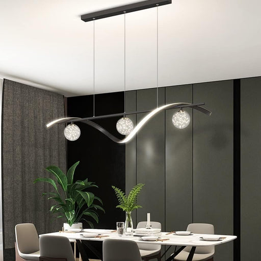 BAMDECOR Chandelier, Modern LED Adjustable Hanging Light Glass Globe Shade Strip Chandelier Apply to Dining Room Kitchen Island Bar Decorative Lighting(Black,Trichromatic Light) - Amazingooh Wholesale