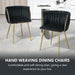 Black Modern Hand Weaving Dining Chairs,Velvet Upholstered Side Chairs with Gold Legs, Chic Vanity Chairs with Armrest, Accent Chair for Dining Room, and Cafe Set of 2 - Amazingooh Wholesale