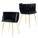 Black Modern Hand Weaving Dining Chairs,Velvet Upholstered Side Chairs with Gold Legs, Chic Vanity Chairs with Armrest, Accent Chair for Dining Room, and Cafe Set of 2 - Amazingooh Wholesale
