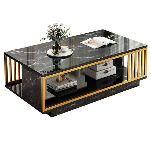 Coffee Table Faux Mable Tabletop 2 - Tier Storage Shelf Modern (Black Top/Gold Frame) (Copy) - Amazingooh Wholesale