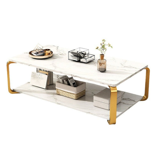 Coffee Table Faux Moorish Stone Pattern Tabletop 2 - Tier Storage Shelf Modern - Amazingooh Wholesale