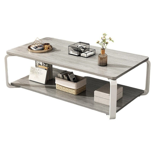 Coffee Table Faux Moorish Stone Pattern Tabletop 2 - Tier Storage Shelf Modern (Grey/White) - Amazingooh Wholesale