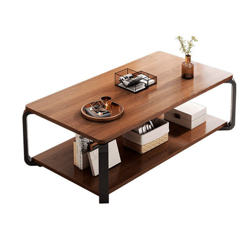 Coffee Table Faux Moorish Stone Pattern Tabletop 2 - Tier Storage Shelf Modern (Walnut Finished/Black) - Amazingooh Wholesale