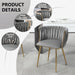 Grey Modern Hand Weaving Dining Chairs,Velvet Upholstered Side Chairs with Gold Legs, Chic Vanity Chairs with Armrest, Accent Chair for Dining Room, and Cafe Set of 2 - Amazingooh Wholesale