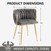 Grey Modern Hand Weaving Dining Chairs,Velvet Upholstered Side Chairs with Gold Legs, Chic Vanity Chairs with Armrest, Accent Chair for Dining Room, and Cafe Set of 2 - Amazingooh Wholesale