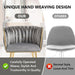 Grey Modern Hand Weaving Dining Chairs,Velvet Upholstered Side Chairs with Gold Legs, Chic Vanity Chairs with Armrest, Accent Chair for Dining Room, and Cafe Set of 2 - Amazingooh Wholesale