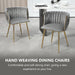 Grey Modern Hand Weaving Dining Chairs,Velvet Upholstered Side Chairs with Gold Legs, Chic Vanity Chairs with Armrest, Accent Chair for Dining Room, and Cafe Set of 2 - Amazingooh Wholesale