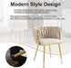 Ivory Modern Hand Weaving Dining Chairs,Velvet Upholstered Side Chairs with Gold Legs, Chic Vanity Chairs with Armrest, Accent Chair for Dining Room, and Cafe Set of 2 - Amazingooh Wholesale