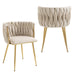 Ivory Modern Hand Weaving Dining Chairs,Velvet Upholstered Side Chairs with Gold Legs, Chic Vanity Chairs with Armrest, Accent Chair for Dining Room, and Cafe Set of 2 - Amazingooh Wholesale