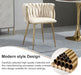 Ivory Modern Hand Weaving Dining Chairs,Velvet Upholstered Side Chairs with Gold Legs, Chic Vanity Chairs with Armrest, Accent Chair for Dining Room, and Cafe Set of 2 - Amazingooh Wholesale