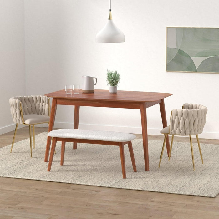Ivory Modern Hand Weaving Dining Chairs,Velvet Upholstered Side Chairs with Gold Legs, Chic Vanity Chairs with Armrest, Accent Chair for Dining Room, and Cafe Set of 2 - Amazingooh Wholesale