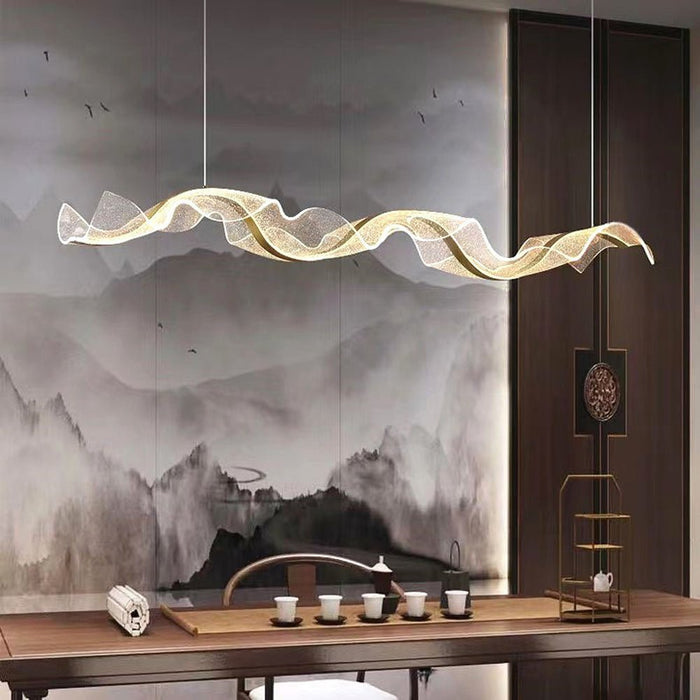 Modern Minimalist Ribbon Pendant Light Artistic Wave LED Chandelier for Dining Room, Bar, and Tea Room - Amazingooh Wholesale