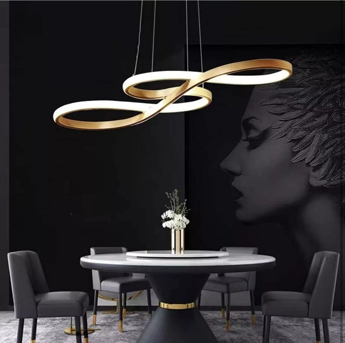BAMDECOR Modern Golden Chandelier Infinity LED Pendant Light Adjustable 3 Color Dimmable for Dining Bar Living Room 75-100cm