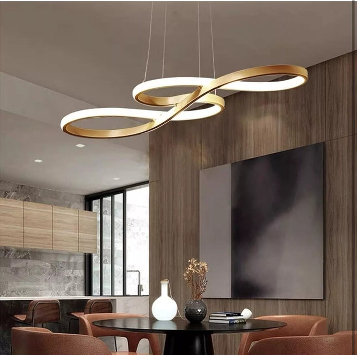 BAMDECOR Modern Golden Chandelier Infinity LED Pendant Light Adjustable 3 Color Dimmable for Dining Bar Living Room 75-100cm