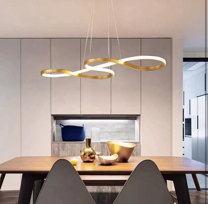 BAMDECOR Modern Golden Chandelier Infinity LED Pendant Light Adjustable 3 Color Dimmable for Dining Bar Living Room 75-100cm