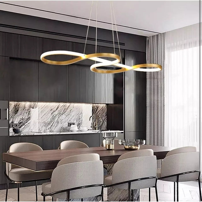 BAMDECOR Modern Golden Chandelier Infinity LED Pendant Light Adjustable 3 Color Dimmable for Dining Bar Living Room 75-100cm