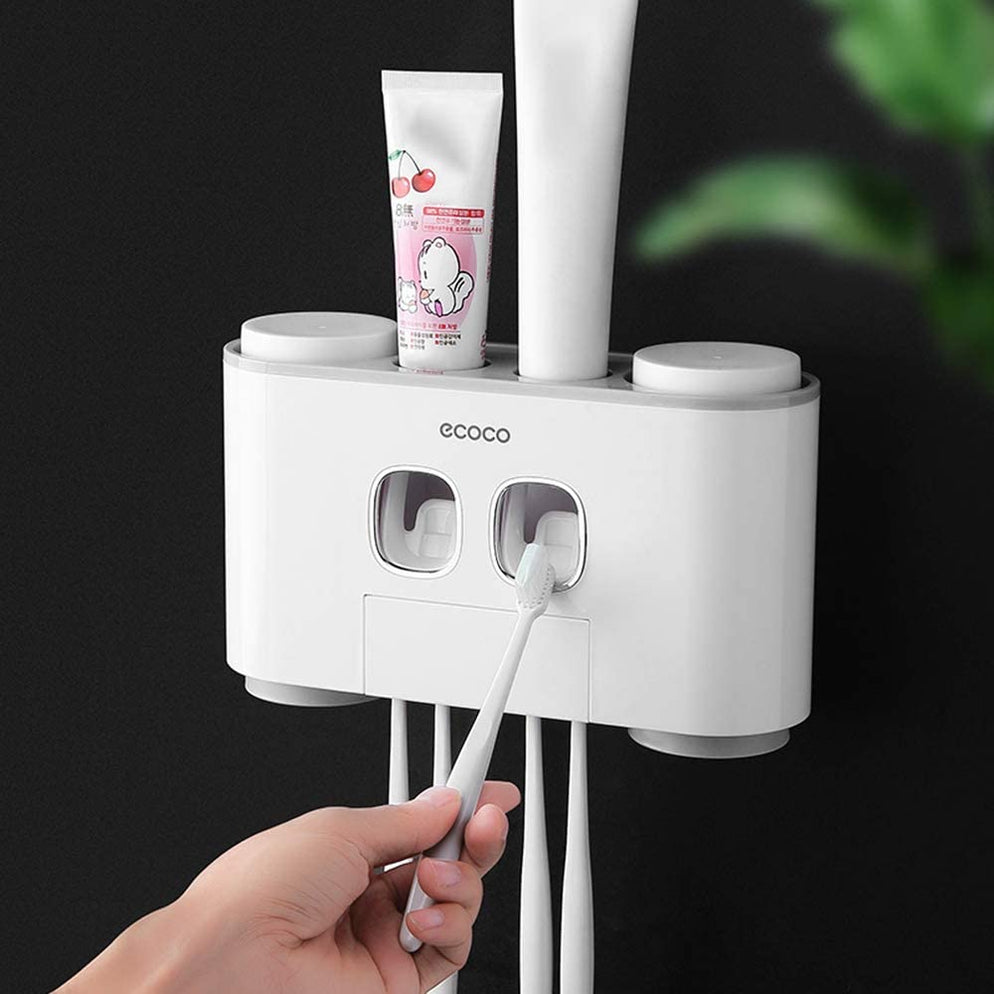 Ecoco Wall-mounted Toothbrush Holder With 2 Toothpaste Dispensers 4 