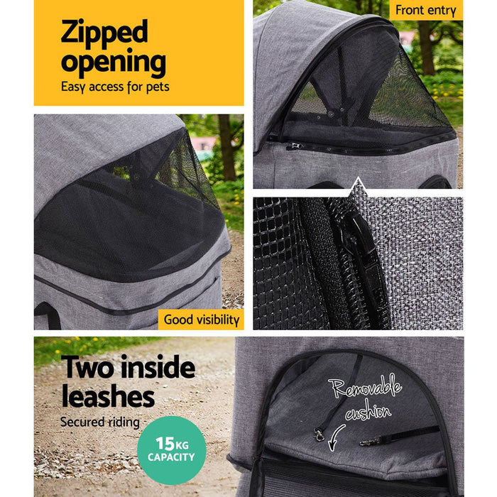 i.Pet Pet Stroller Dog Carrier Foldable Pram 3 IN 1 Middle Size Grey - Amazingooh Wholesale