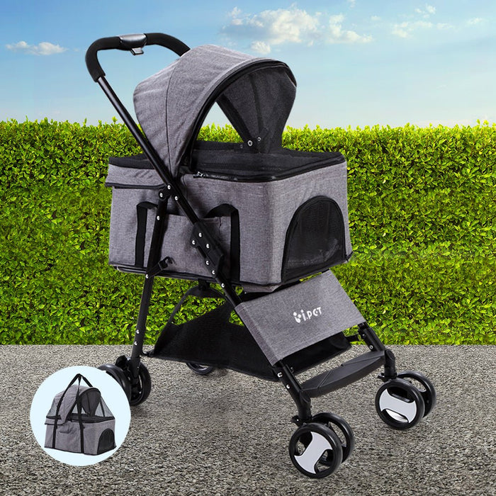 i.Pet Pet Stroller Dog Carrier Foldable Pram 3 IN 1 Middle Size Grey - Amazingooh Wholesale