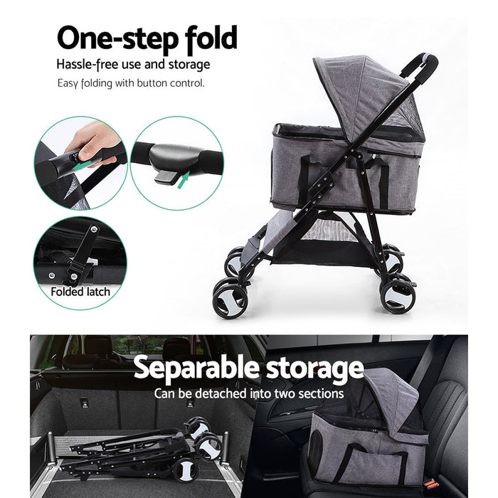 i.Pet Pet Stroller Dog Carrier Foldable Pram 3 IN 1 Middle Size Grey - Amazingooh Wholesale